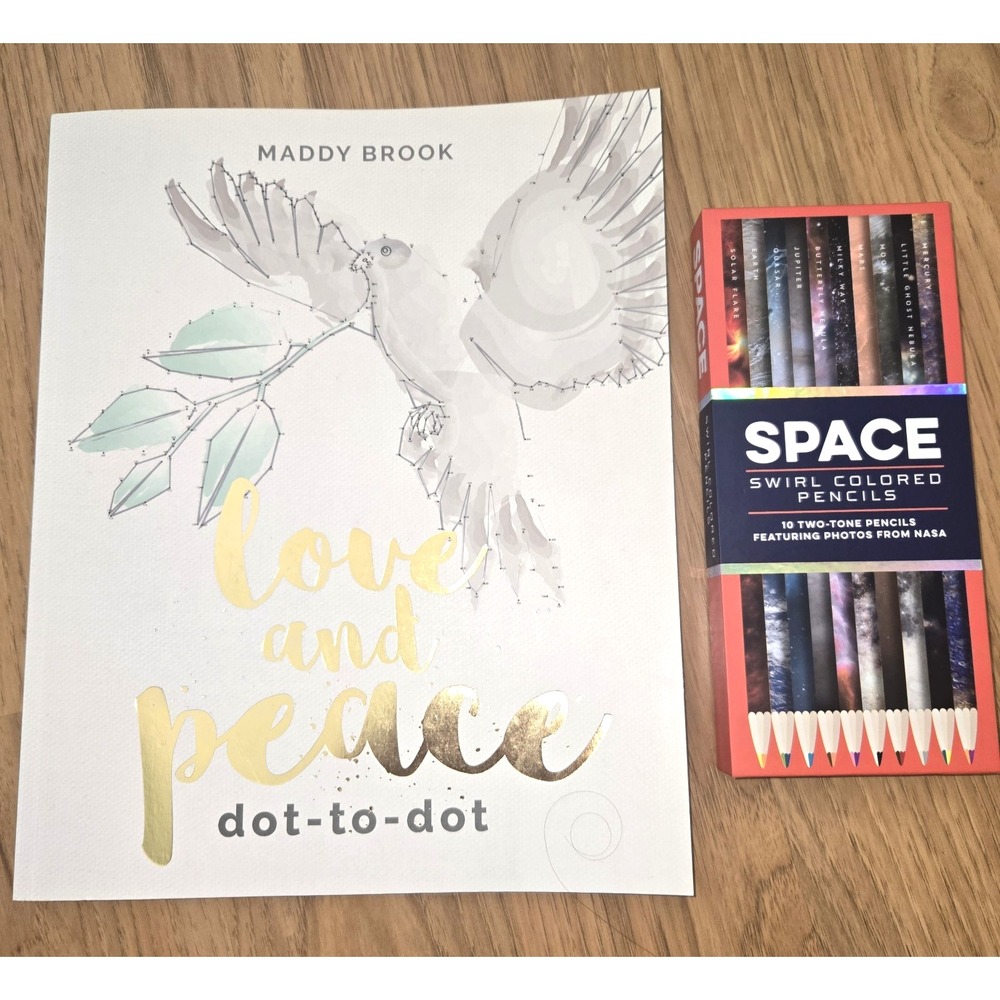 Maddy Brook Peace and Love‎ Coloring Book & Space Swirl Two Tone Colored Pencils